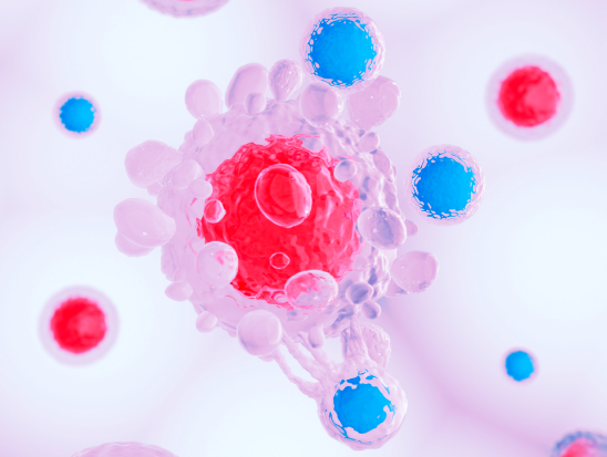 Illustration of CAR T cells attacking cancer cells